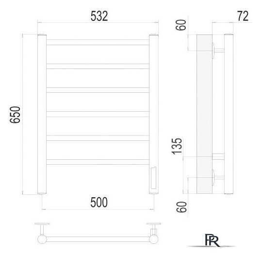 Полотенцесушитель TERMINUS Аврора П6 500x650 нп электро (хром) - Изображение №3 — Интернет-магазин ПроЗаказ