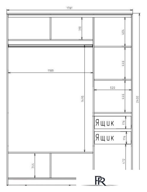 Шкаф распашной Рэйгрупп 176 TTX Elgon РГ-03.03 (дуб торонто/ хром) - Изображение №3 — Интернет-магазин ПроЗаказ