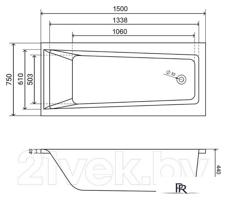 Ванна Lauter Versailles 150x75 21070050 (с ножками, лицевым и торцевым экранами) - Изображение №15 — Интернет-магазин ПроЗаказ