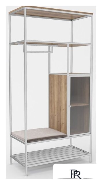 Стеллаж Hype Mebel Босс 120x200 (белый/дуб галифакс натуральный/велюр серый) - Изображение №1 — Интернет-магазин ПроЗаказ
