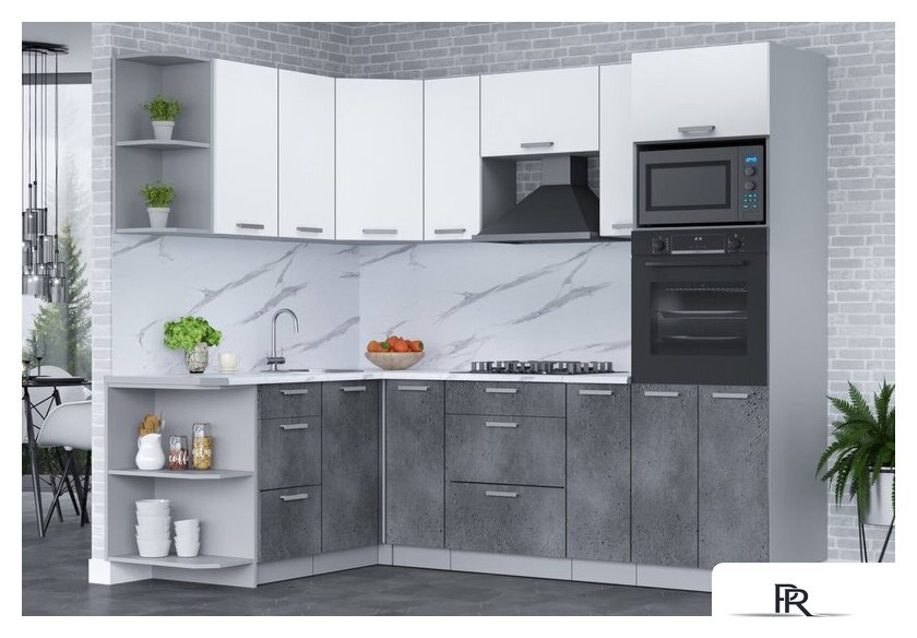 Готовая кухня Интерлиния Мила Лайт 1.68x2.4 левая (белый платинум/бетон портленд/белый гранит) - Изображение №3 — Интернет-магазин ПроЗаказ