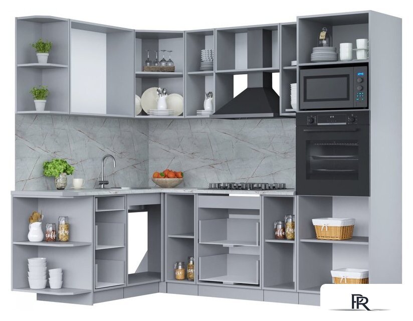 Готовая кухня Интерлиния Мила Лайт 1.68x2.4 левая (белый платинум/бетон портленд/белый гранит) - Изображение №2 — Интернет-магазин ПроЗаказ