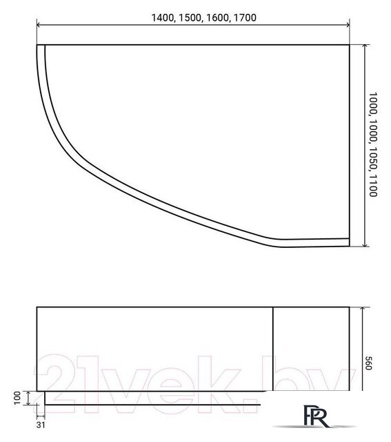 Ванна Lauter Valencia 170x110 2102170R (с ножками) - Изображение №13 — Интернет-магазин ПроЗаказ