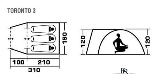 Треккинговая палатка Jungle Camp Toronto 3 (оливковый) - Изображение №4 — Интернет-магазин ПроЗаказ