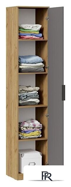 Шкаф-пенал Трия Хилтон для белья исп.2 (дуб крафт золотой/графит матовый) - Изображение №4 — Интернет-магазин ПроЗаказ