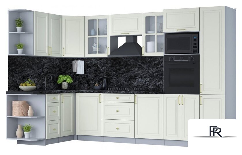 Готовая кухня Интерлиния Мила Шато 1.68x3.2 ВТ левая (белый/белый/кастилло темный) - Изображение №1 — Интернет-магазин ПроЗаказ