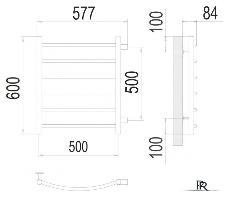 Полотенцесушитель TERMINUS Классик П6 500x600 (боковое подключение 50, хром) - Изображение №3 — Интернет-магазин ПроЗаказ