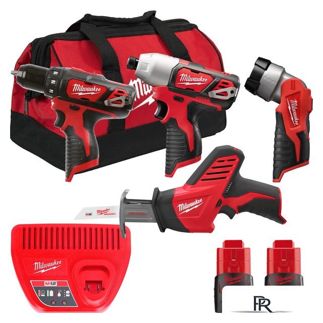  Milwaukee M12 M12BPP4A-202B 4933441240 (шуруповерт, винтоверт, фонарик, сабельная пила, 2 АКБ, сумка) - Изображение №1 — Интернет-магазин ПроЗаказ