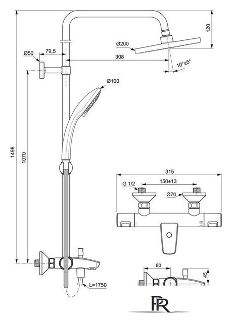 Душевая система  Ideal Standard Ceratherm T25 A7590AA - Изображение №8 — Интернет-магазин ПроЗаказ