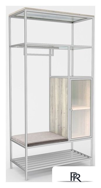 Стеллаж Hype Mebel Босс 120x200 (белый/древесина белая/велюр серый) - Изображение №1 — Интернет-магазин ПроЗаказ