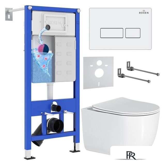 Унитаз подвесной Roxen Vortex Tornado в комплекте с инсталляцией StounFix Dual Fresh 6 в 1 964480 (кнопка: белый глянец) - Изображение №1 — Интернет-магазин ПроЗаказ