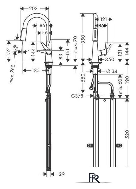 Смеситель Hansgrohe Talis M51 73850800 (стальной) - Изображение №6 — Интернет-магазин ПроЗаказ