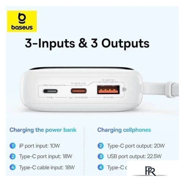 Внешний аккумулятор Baseus Qpow Pro+ Digital Display Fast Charge 22.5W 10000mAh (белый) - Изображение №5 — Интернет-магазин ПроЗаказ