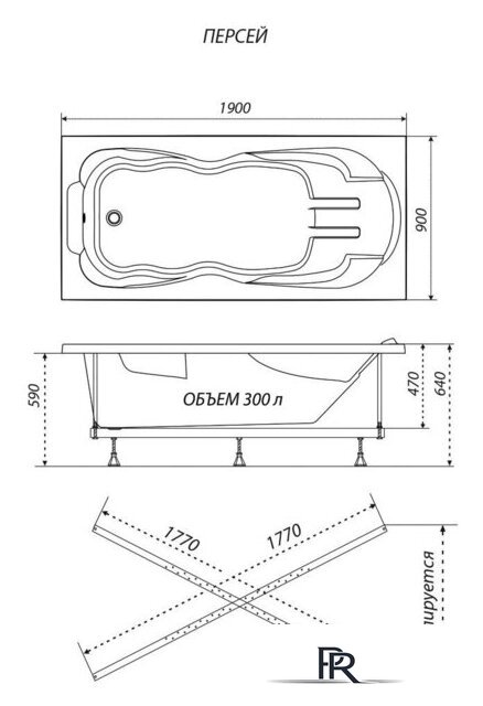 Ванна Triton Персей 190x90 (с ножками и экраном) - Изображение №4 — Интернет-магазин ПроЗаказ