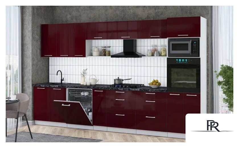 Готовая кухня Интерлиния Мила Gloss 3.5-ПМ1-2 (бордовый глянец/бордовый глянец/кастилло темный) - Изображение №3 — Интернет-магазин ПроЗаказ