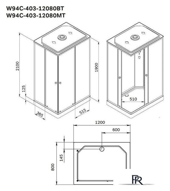 Душевая кабина AM.PM X-Joy 120x80 W94C-403-12080BT (черный матовый/прозрачное стекло) - Изображение №7 — Интернет-магазин ПроЗаказ