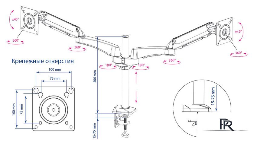 Кронштейн для монитора Kromax OFFICE-12 (черный) - Изображение №5 — Интернет-магазин ПроЗаказ