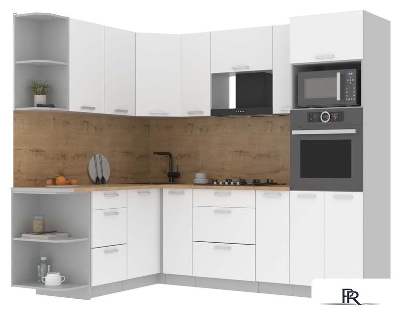 Готовая кухня Интерлиния Мила Лайт 1.68x2.4 левая (белый платинум/белый платинум/дуб бунратти) - Изображение №1 — Интернет-магазин ПроЗаказ