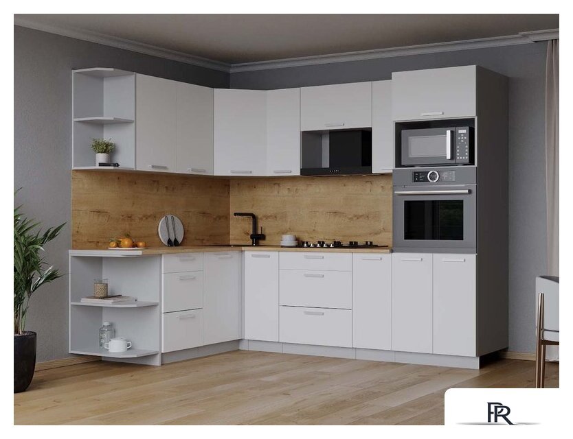 Готовая кухня Интерлиния Мила Лайт 1.68x2.4 левая (белый платинум/белый платинум/дуб бунратти) - Изображение №2 — Интернет-магазин ПроЗаказ