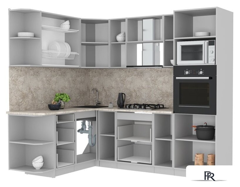 Готовая кухня Интерлиния Мила Лайт 1.68x2.4 левая (белый платинум/белый платинум/дуб бунратти) - Изображение №3 — Интернет-магазин ПроЗаказ