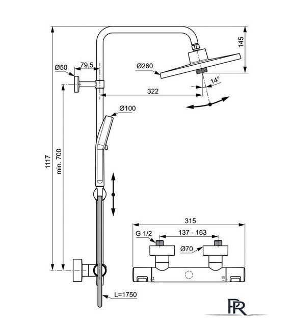 Душевая система  Ideal Standard Ceratherm T25+ A7210AA - Изображение №10 — Интернет-магазин ПроЗаказ
