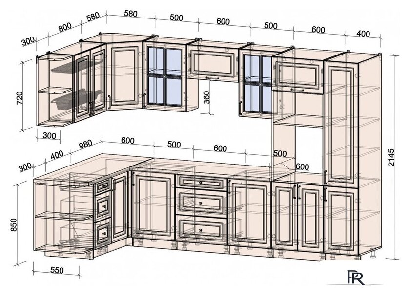 Готовая кухня Интерлиния Мила Шато 1.68x3.2 ВТ левая (белый/мята/бискайская сосна) - Изображение №5 — Интернет-магазин ПроЗаказ