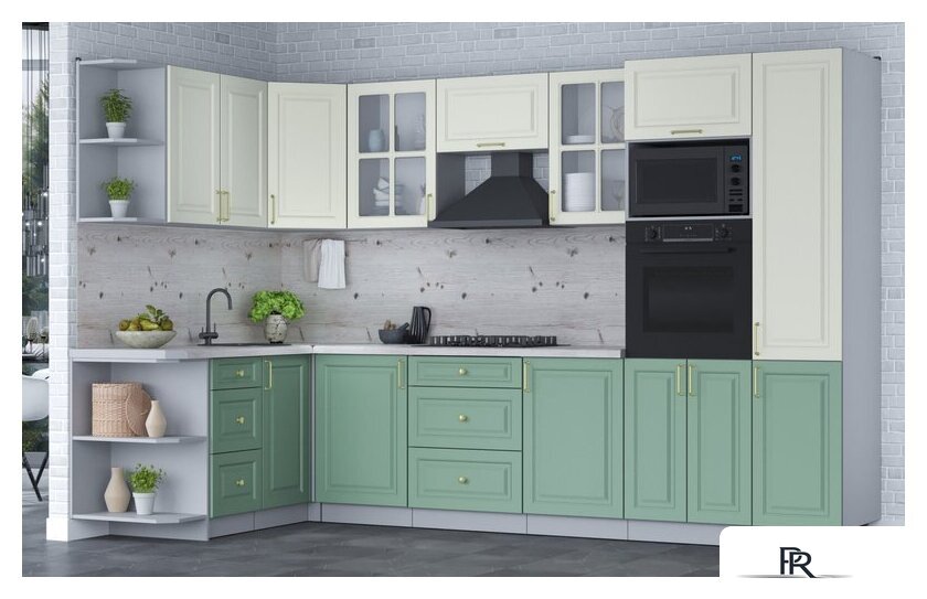 Готовая кухня Интерлиния Мила Шато 1.68x3.2 ВТ левая (белый/мята/бискайская сосна) - Изображение №4 — Интернет-магазин ПроЗаказ