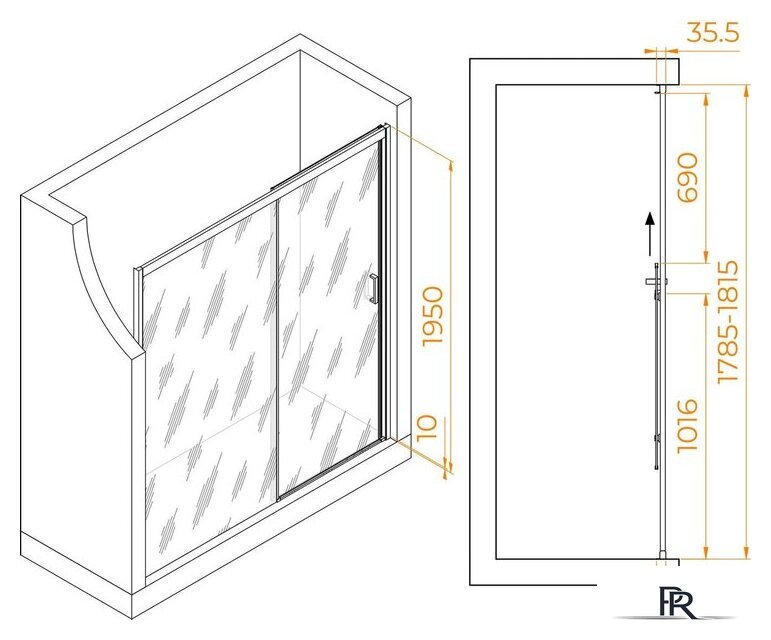 Душевая дверь RGW PA-017B R 350801718-24 (черный/матовое стекло) - Изображение №6 — Интернет-магазин ПроЗаказ