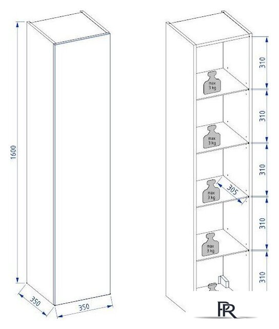  Lauter Шкаф-пенал Навесной Nelli (бело-серый п/мат) - Изображение №2 — Интернет-магазин ПроЗаказ