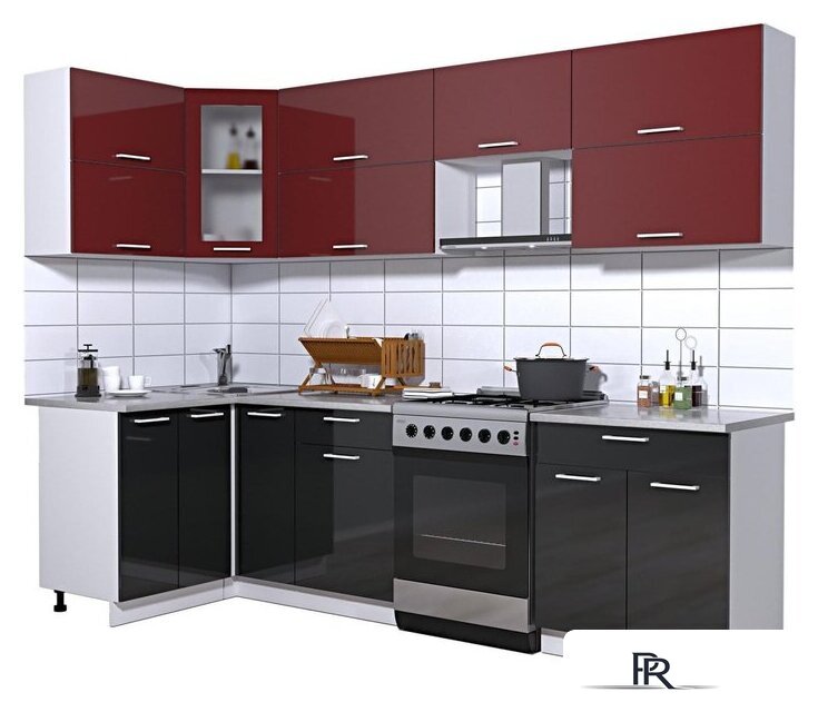 Готовая кухня Интерлиния Мила Gloss 60-12x27 (бордовый/черный глянец) - Изображение №1 — Интернет-магазин ПроЗаказ