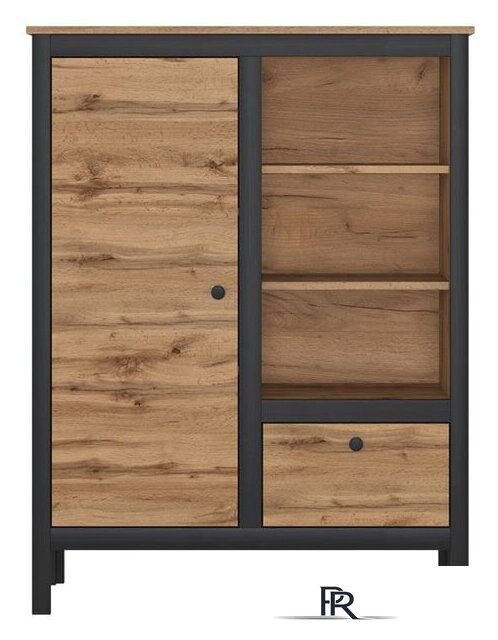 Книжный шкаф Black Red White Loft REG1D1S/90 (дуб вотан/черный матовый) - Изображение №1 — Интернет-магазин ПроЗаказ