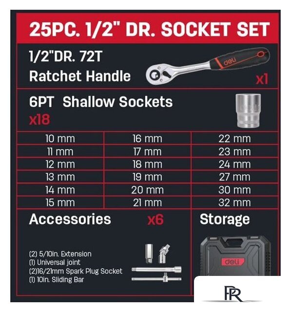 Универсальный набор инструментов Deli EDQ43025 (25 предметов) - Изображение №3 — Интернет-магазин ПроЗаказ