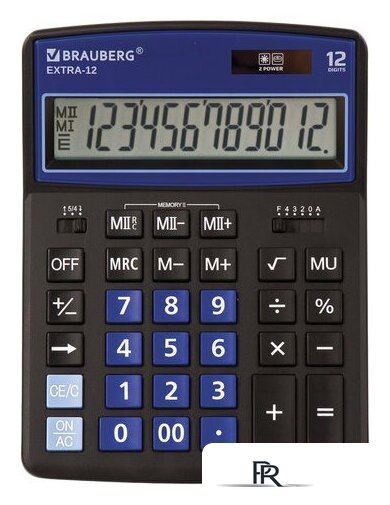 Бухгалтерский калькулятор BRAUBERG Extra 12-BKBU 250472 (черный/синий) - Изображение №1 — Интернет-магазин ПроЗаказ