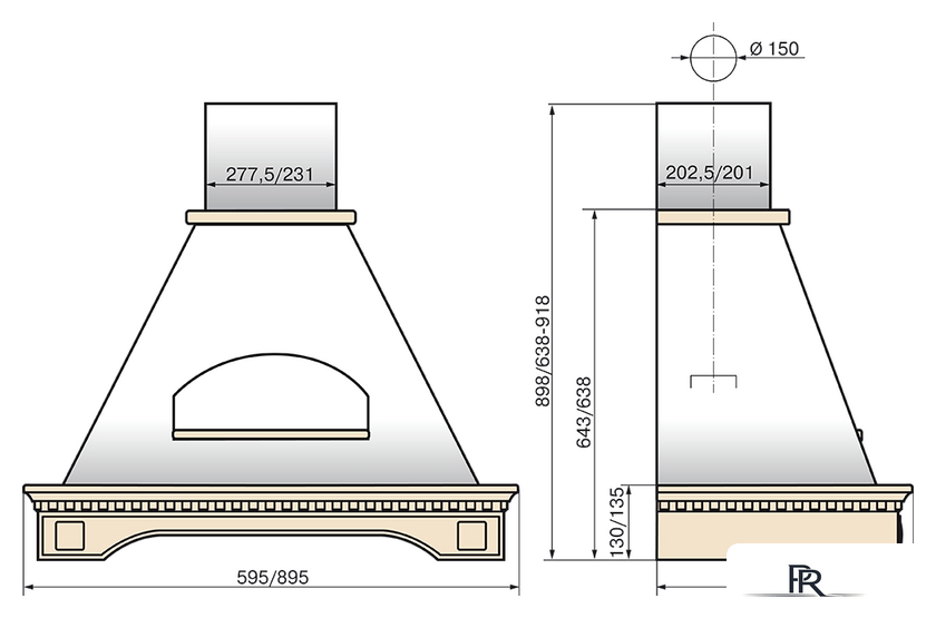 Кухонная вытяжка Elikor Бельведер Флореале 60П-650-П3Д (бежевый/дуб неокрашенный) (943805) - Изображение №2 — Интернет-магазин ПроЗаказ