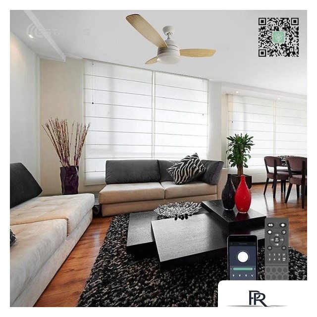 Припотолочная люстра Estares Fan Wood 48W+18W R-APP-1060x390-WHITE/WOOD/WHITE-220-IP20 - Изображение №2 — Интернет-магазин ПроЗаказ