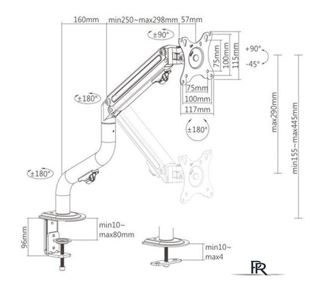 Кронштейн для монитора Gembird MA-DA1-02 - Изображение №2 — Интернет-магазин ПроЗаказ