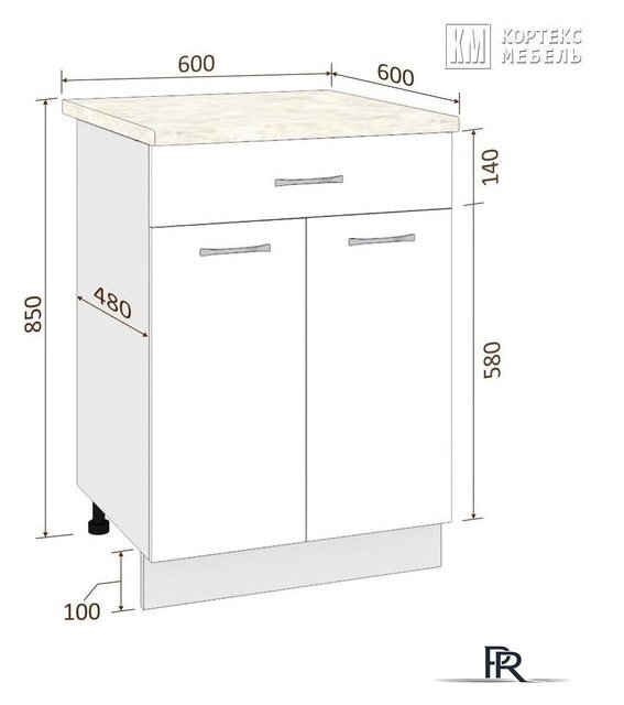 Шкаф напольный Кортекс-мебель Корнелия Лира НШ60р1ш (капучино/королевский опал) - Изображение №3 — Интернет-магазин ПроЗаказ