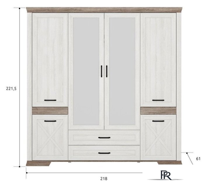 Шкаф распашной Black Red White Marselle SZF6D2S (ясень снежный/дуб сонома темный) - Изображение №4 — Интернет-магазин ПроЗаказ