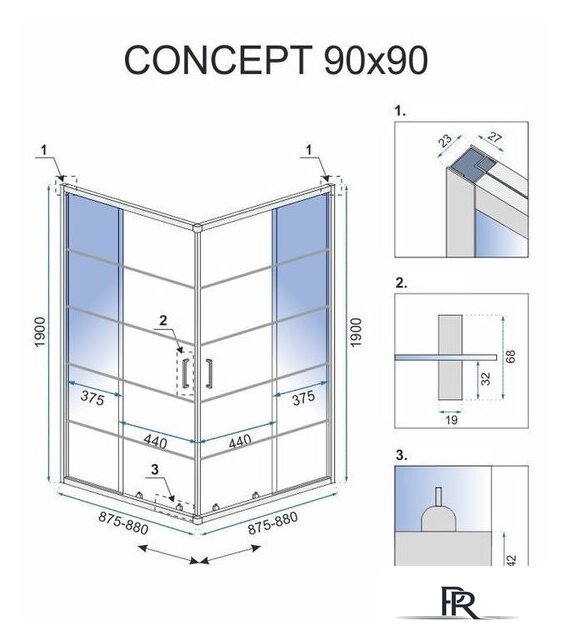 Душевой уголок Rea Concept 90x90 (черный/прозрачное стекло) - Изображение №5 — Интернет-магазин ПроЗаказ
