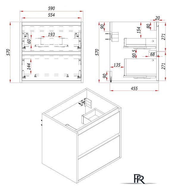  ЗОВ Тумба с умывальником Парма 60 P60LWP0MWMC1B-OL60 (белый матовый) - Изображение №4 — Интернет-магазин ПроЗаказ