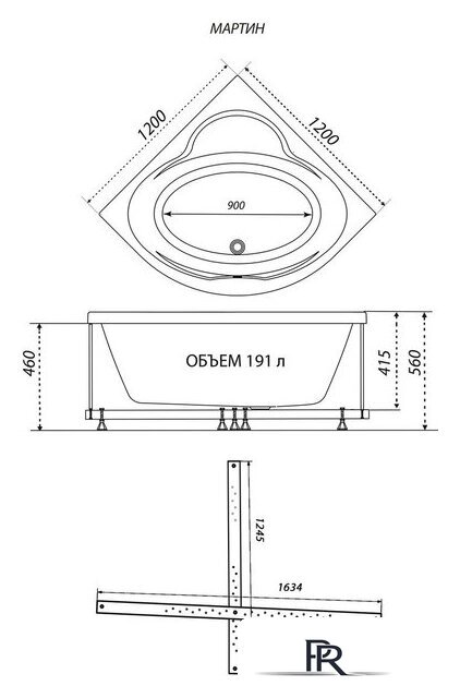 Ванна Triton Мартин 120x120 (с каркасом и экраном) - Изображение №7 — Интернет-магазин ПроЗаказ