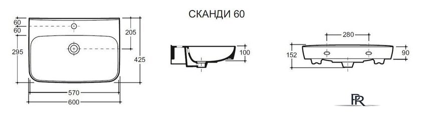 Умывальник Керамин Сканди 60 (с пьедесталом) - Изображение №6 — Интернет-магазин ПроЗаказ