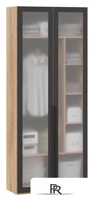 Шкаф-пенал Трия Порто СМ-393.07.226 с 2 дверями со стеклом (яблоня беллуно/графит/стекло сатин черное) - Изображение №1 — Интернет-магазин ПроЗаказ