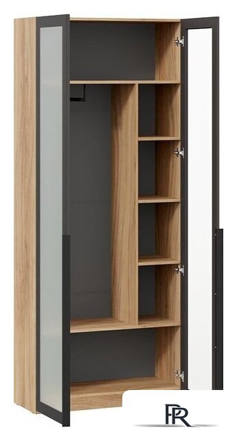 Шкаф-пенал Трия Порто СМ-393.07.226 с 2 дверями со стеклом (яблоня беллуно/графит/стекло сатин черное) - Изображение №4 — Интернет-магазин ПроЗаказ