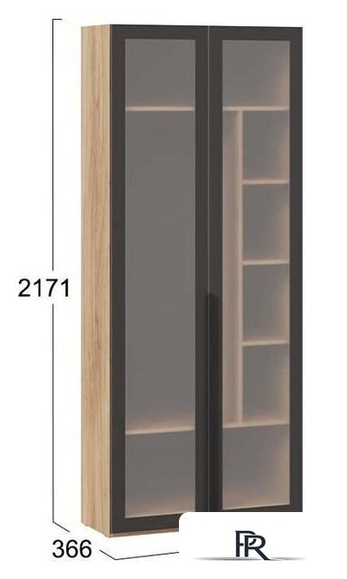 Шкаф-пенал Трия Порто СМ-393.07.226 с 2 дверями со стеклом (яблоня беллуно/графит/стекло сатин черное) - Изображение №2 — Интернет-магазин ПроЗаказ