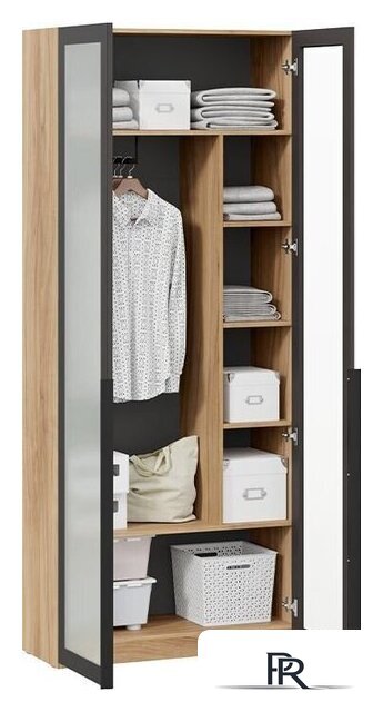 Шкаф-пенал Трия Порто СМ-393.07.226 с 2 дверями со стеклом (яблоня беллуно/графит/стекло сатин черное) - Изображение №3 — Интернет-магазин ПроЗаказ