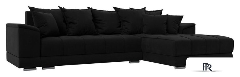 Угловой диван Лига диванов НордСтар правый 121117 (микровельвет черный/подушки микровельвет черный) - Изображение №1 — Интернет-магазин ПроЗаказ