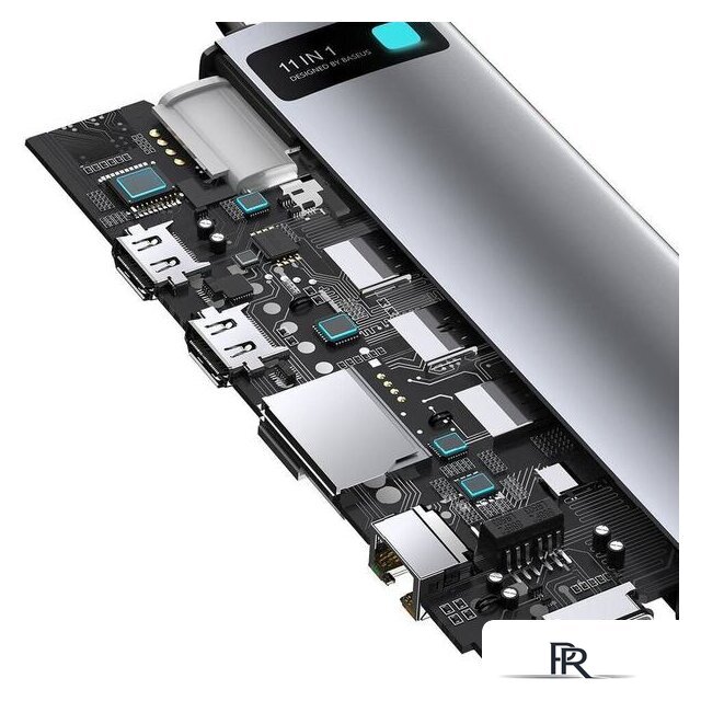 Док-станция Baseus Metal Gleam Series 11-in-1 Multifunctional HUB Type-C Hub Docking Station CAHUB-CT0G - Изображение №6 — Интернет-магазин ПроЗаказ