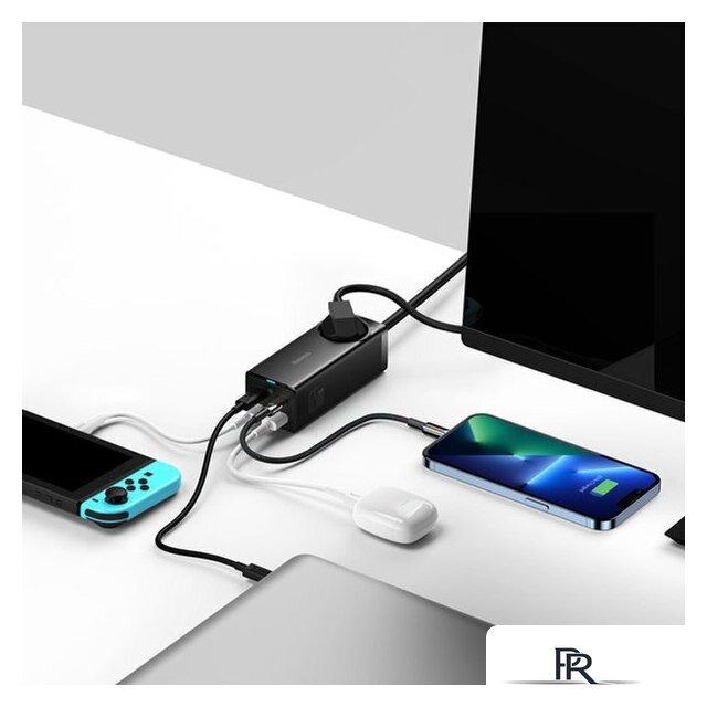 Сетевое зарядное Baseus GaN3 Pro Desktop Powerstrip AC+2U+2C 65W PSZM000901 - Изображение №3 — Интернет-магазин ПроЗаказ