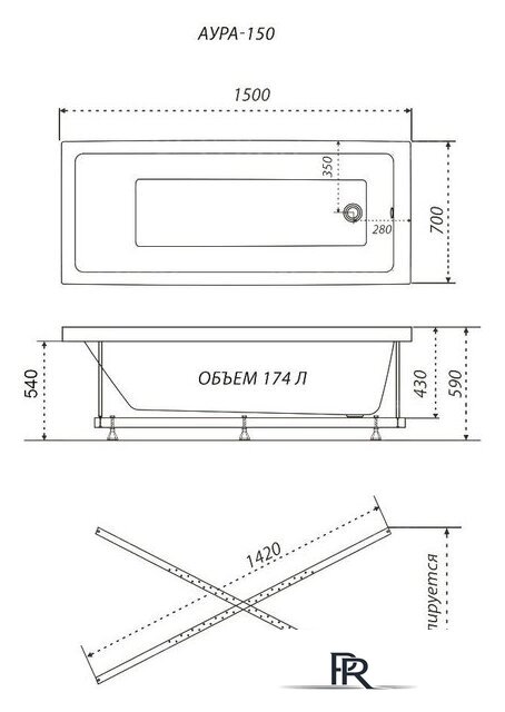 Ванна Triton Аура 150x70 New (с каркасом и сифоном) - Изображение №6 — Интернет-магазин ПроЗаказ